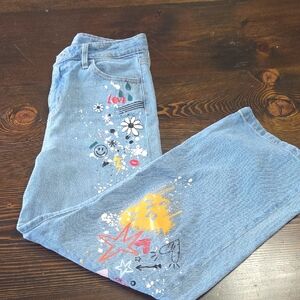 Women's Blue Jeans with Graphic Design